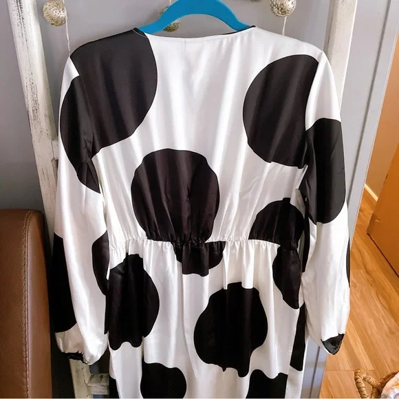 Worthington Black and White Polka Dot Wrap Dress Size Large - Picture 7 of 8
